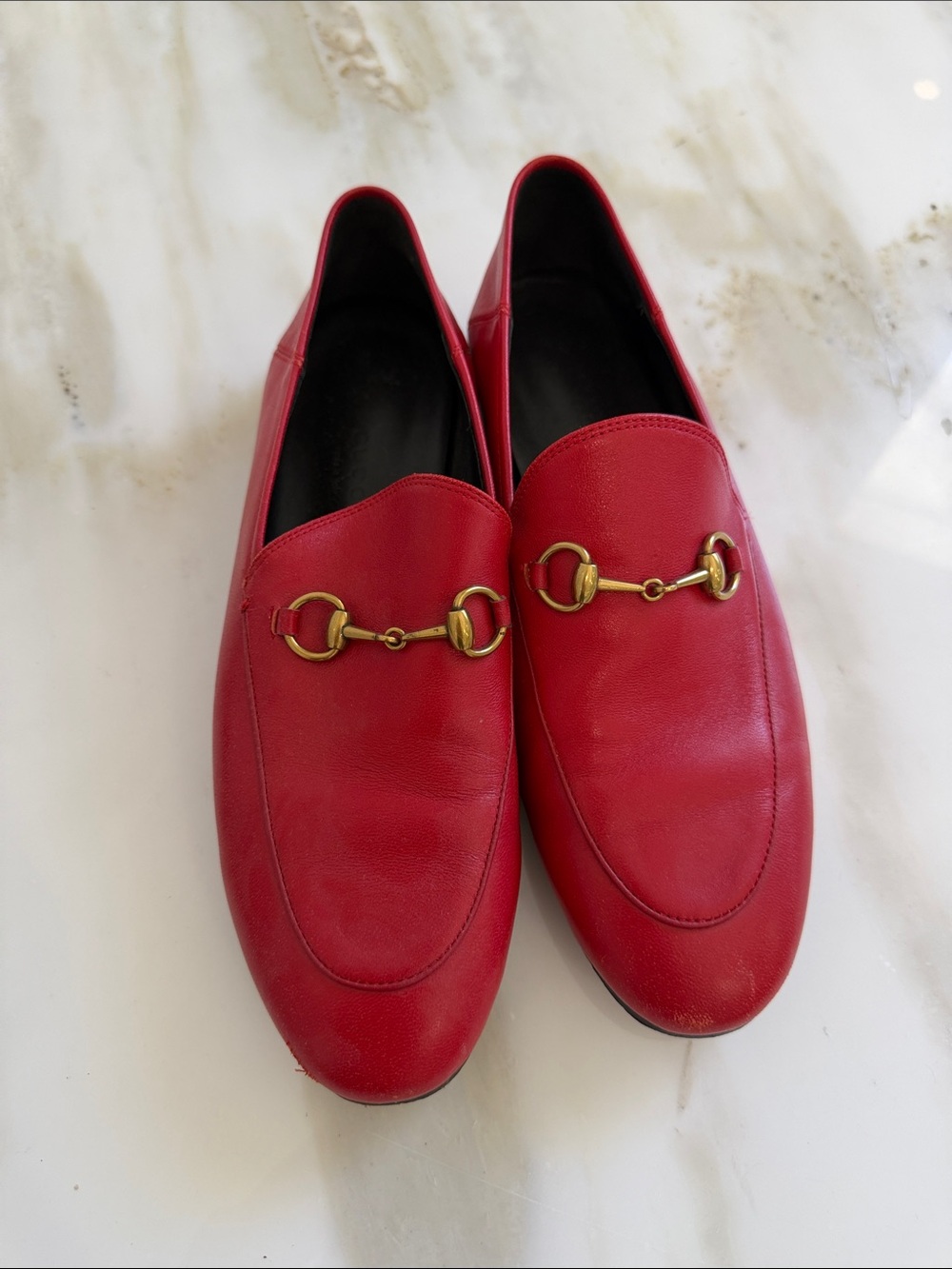 Gucci Red Leather Horsebit Loafers